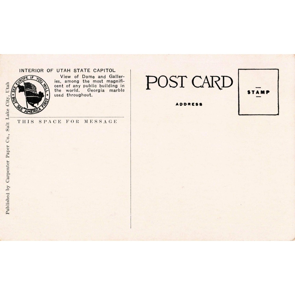 Vintage Utah State Capitol Corridor Main Stairways Salt Lake City Postcard 15575 - Picture 2 of 2